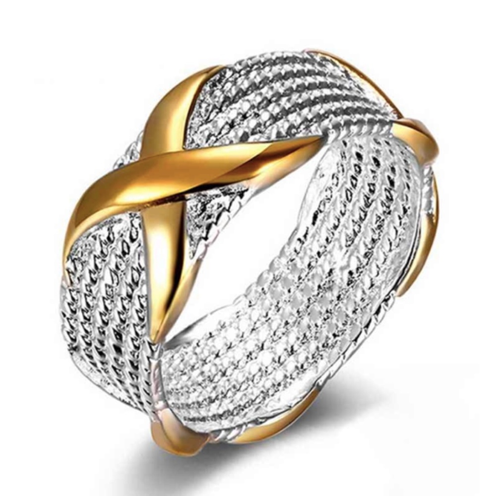 Nautical Two tone silver gold Band Ring Size 7.5 *